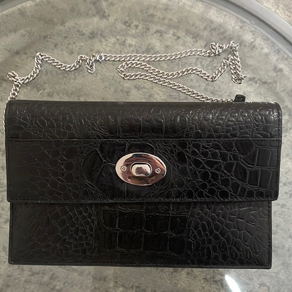 Black Cleo & Patek Croc Print Clutch/Shoulder Bag